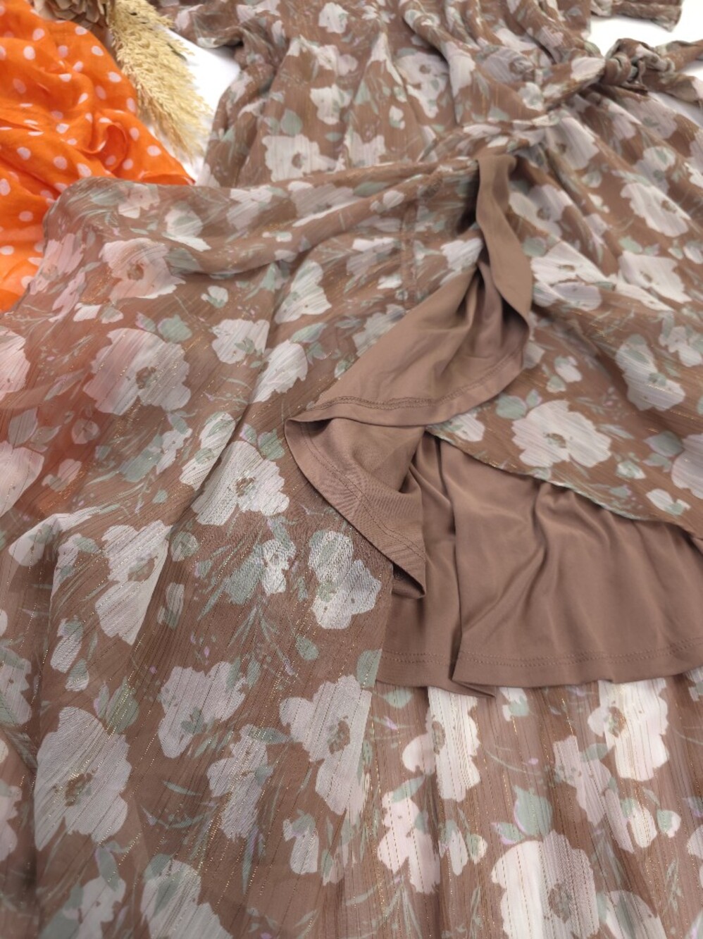 Like New Lauren Conrad Brown Gold Metalic Striped Floral Maxi Dress Sz XXL - Picture 9 of 14